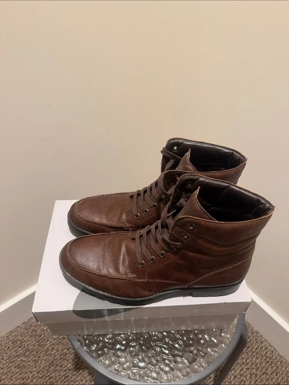 Men's Brown Leather High-Top Casual Boots